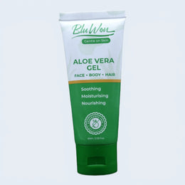 Tube of BluWon Aloe Vera Gel on a light gray background
