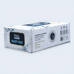 Box of Beauty Soap with branding and product details on a light gray background