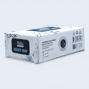 Box of Beauty Soap with branding and product details on a light gray background