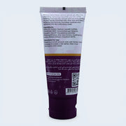 Purple tube with text and a QR code on a white background